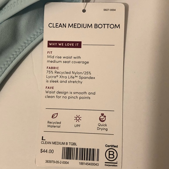 NWT Athleta Clean Medium Mid Rise Swimsuit Bottoms Light Blue Sz L - Picture 4 of 6